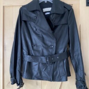 VTG Basil’s Italy black leather jacket belted fully lined 48 M